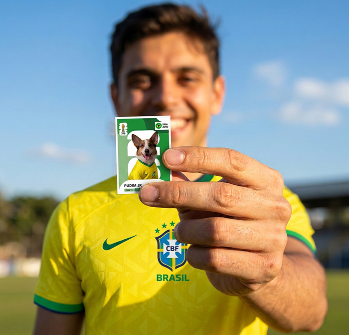 Jogador segurando figurinha